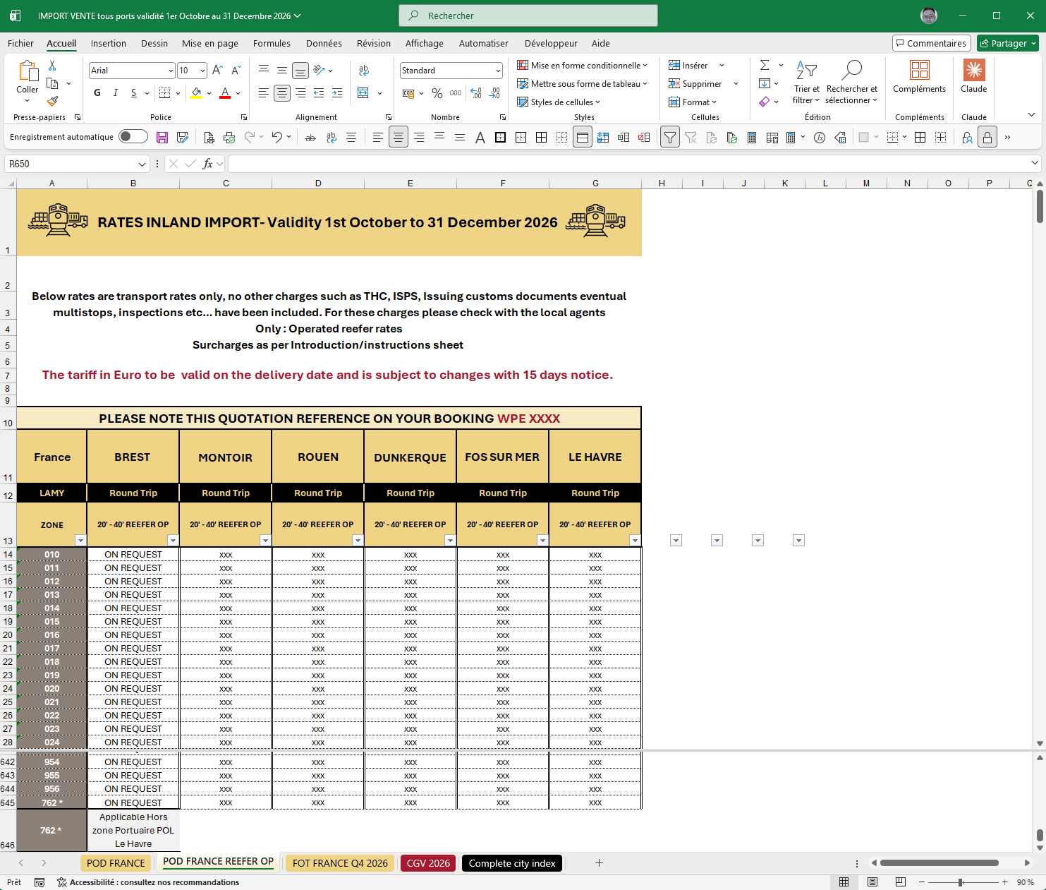 Les grilles tarifaires tenues en tableur avant CMIP