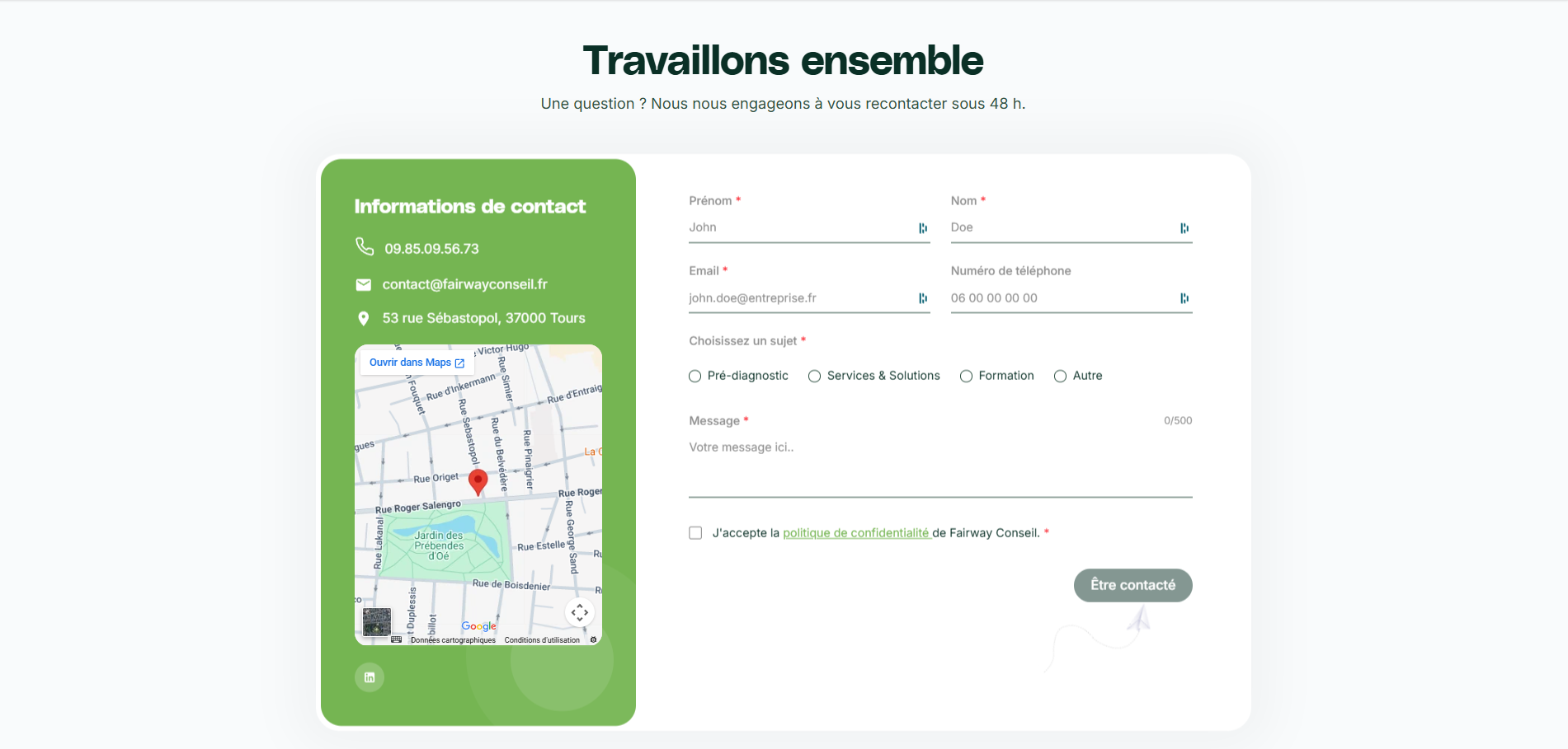 Le formulaire de contact « Travaillons ensemble »
