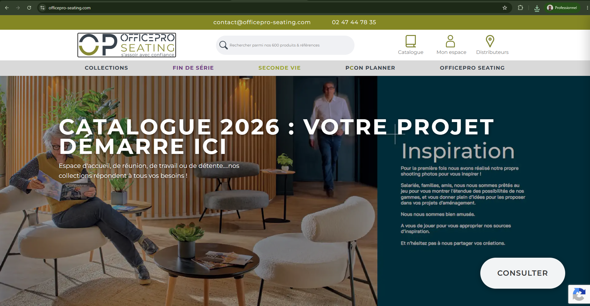 La page d'accueil de la boutique OfficePro Seating